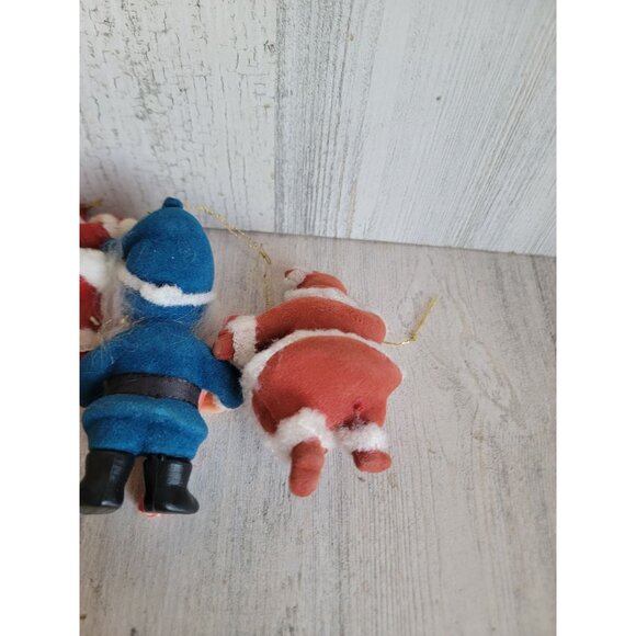 Vintage flocked Santa Claus elf ornament Xmas set unique - Picture 5 of 7